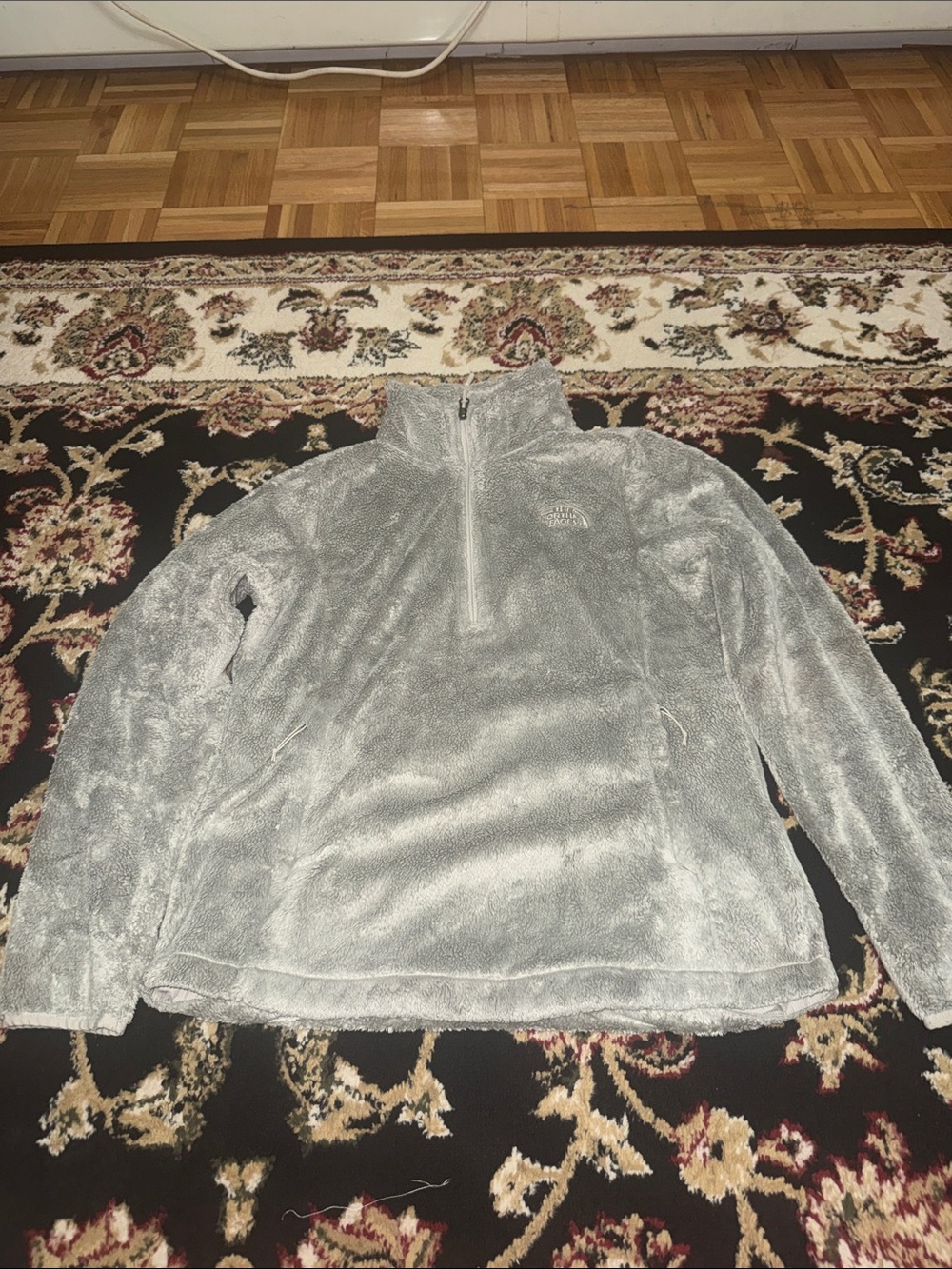 The North Face Women's Light Gray Plush Half-Zip Teddy Jacket